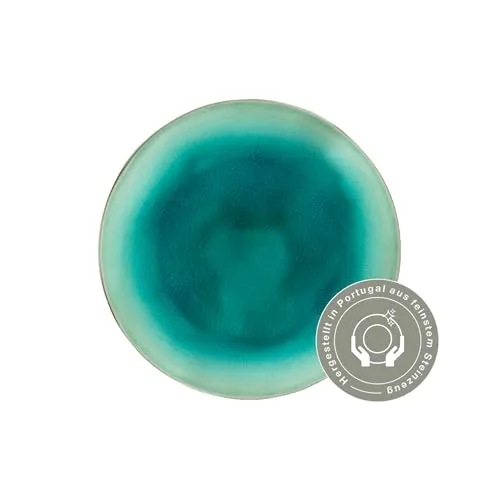 Costa Nova Dessert- und Salatteller Riviera: Flacher Steinzeug-Teller mit Craquelée-Glasur, Spülmaschinen- und Mikrowellenfest, Handveredelt, Stapelbar, Azur-Blau, Ø 21,6 cm