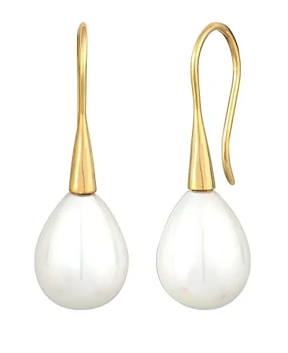 Nenalina Ohrringe Silber 925 mit Muschelkernperle - Ohrringe für Damen, elegantes Design mit vergoldeten Muschelkernperlen, perfekt als Brautschmuck oder Geschenk für besondere Anlässe.