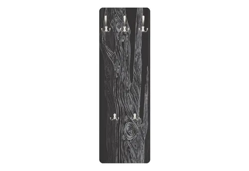 Bilderdepot24 Garderobenpaneel Design Bäume Wald Natur Illustration No.MW20 Wohnwald Anthrazit-Grau (ausgefallenes Flur Wandpaneel mit Garderobenhaken Kleiderhaken hängend), moderne Wandgarderobe - Flurgarderobe im schmalen Hakenpaneel Design