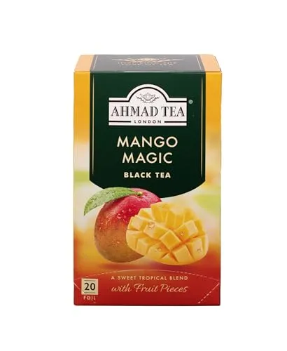 Ahmad Tea – Mango Magic | Schwarzer Tee mit Mangogeschmack | 20 Teebeutel á 2 g | Teebeutel mit Band