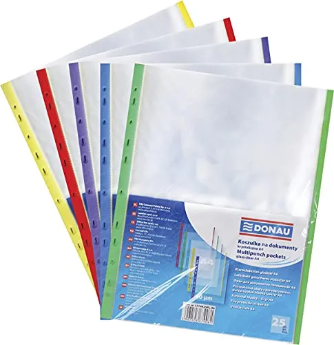 Donau Dokumentenmappen, PP, A4, Kristall, 40 Mikron, farbiger Rand - Farbmischung, 25 Stk. ab Farbe (Misch (A4, 25 x) (1774925PL-99)