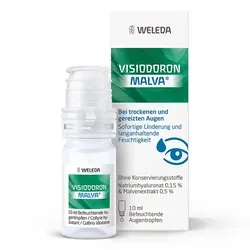 Visiodoron Malva Augentropfen - Arzneimittel zur Linderung von trockenen und gereizten Augen, mit gentechnikfreiem Natriumhyaluronat und beruhigendem Malvenextrakt für langanhaltende Feuchtigkeit.