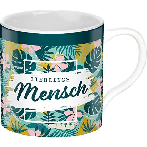 GRUSS & CO 47636 Tasse Mensch, Porzellan, 45 cl, Dschungel-Print, Mehrfarbig