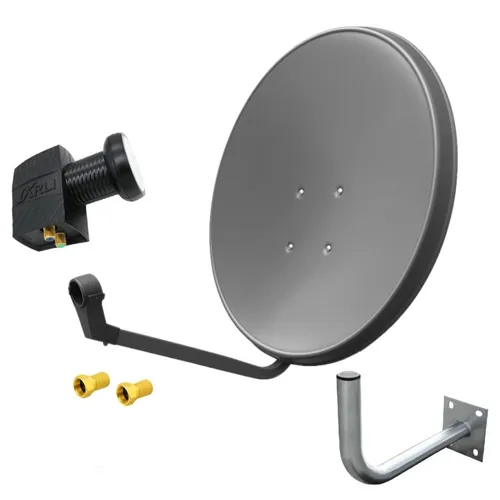 60cm HD Sat Anlage Twin LNB mit Wandhalterung - SAT-Antenne für 2 Teilnehmer, aus rostfreiem Stahl, wetterfest und ideal für sicheres Fernsehen bei jedem Wetter. Hohe Frequenzstabilität und geringer Stromverbrauch.