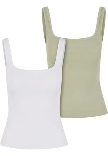 URBAN CLASSICS Ladies Wide Neck Rib Top 2-Pack - 2er Pack lässige Muskelshirts in unifarbenem Design, aus 95% Baumwolle für hohen Tragekomfort, ideal für lässige Outfits.