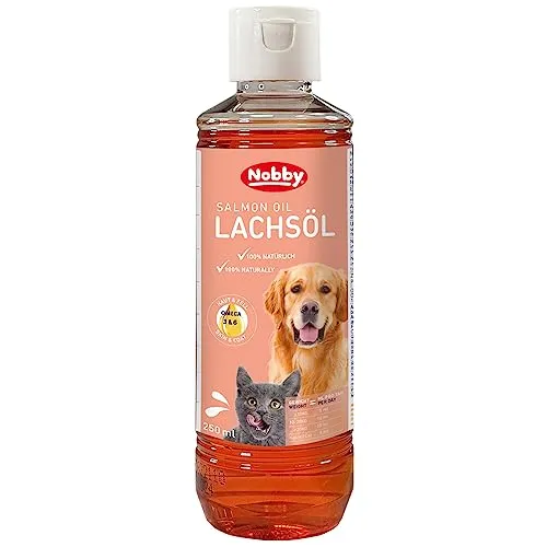 Nobby Lachsöl 250 ml - 100% natürliches Fischöl für Hunde, reich an Omega-3 und Omega-6 für gesunde Haut und glänzendes Fell