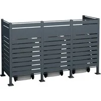 Westmann Mülltonnenverkleidung Planum 3er Box - Modern und Funktional - Außenanbau: Stilvolle Mülltonnenverkleidung aus pulverbeschichtetem Stahl für bis zu drei 240-Liter-Tonnen, bietet effektiven Sichtschutz und flexible Erweiterungsmöglichkeiten.