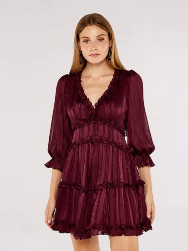 Apricot Partykleid gestuftes Minikleid mit Lurex-Streifen und Rüschen