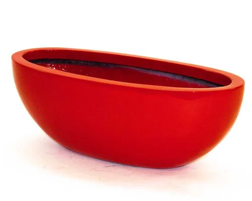 Elegant Einrichten Pflanzkübel Fiberglas ovalförmig 51x23xH18cm - Garten-Zubehör: Hochglanz roter Pflanzkübel aus robustem Fiberglas, ideal für Innen- und Außenbereich, direkt bepflanzbar und frostbeständig.