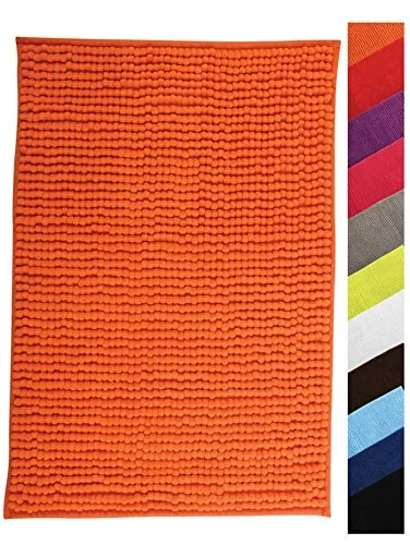 MSV Badteppich Badvorleger Duschvorleger Chenille Hochflor Badematte 40x60 cm – Orange