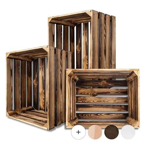 Creative Deco Vintage Holzkiste Set – 3 x 50x40x30 cm - Dekorative Boxen & Kästen – Hochwertige, geflammte Kiefernholzkisten, ideal als Geschenkkorb oder Aufbewahrungsbox für verschiedene Gegenstände, robust und stilvoll.