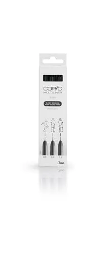COPIC Multiliner Set, Black, 3 Fineliner in verschiedenen Strichstärken, Zeichen Stifte mit einer feinen Spitze und wasserbeständiger Pigmenttinte