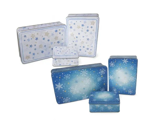 RIFFELMACHER & WEINBERGER Christbaumschmuck Gebäckdosen 3er Set, Blau mit Sternen & Schneeflo