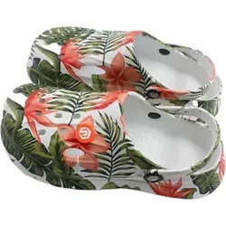 Damen Clogs Blumen » günstige Damenschuhe » Badeschlappen mit Blumenmuster » Sommer Garten Schuhe & Garten Schuhe » Badelatschen mit Riemen un... - 38-39
