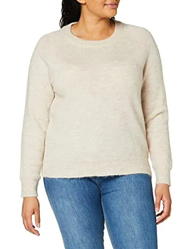 Damen Selected Rundhals Strickpullover Lockerer Feinstrick Wollpullover SLFLULU Sweater, Farben:Beige-2, Größe:XS