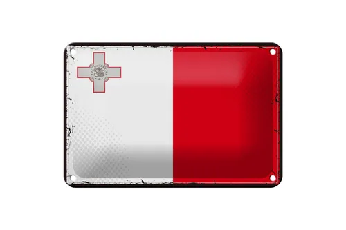 Blechschild Flagge Maltas 18x12 cm Retro Flag of Malta Deko Schild