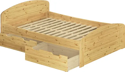 Doppelbett Überlänge 160x220 Holzbett Bettkasten Federholzrahmen Zubehör wählbar V-60.50-16-220Rollrost inkl.