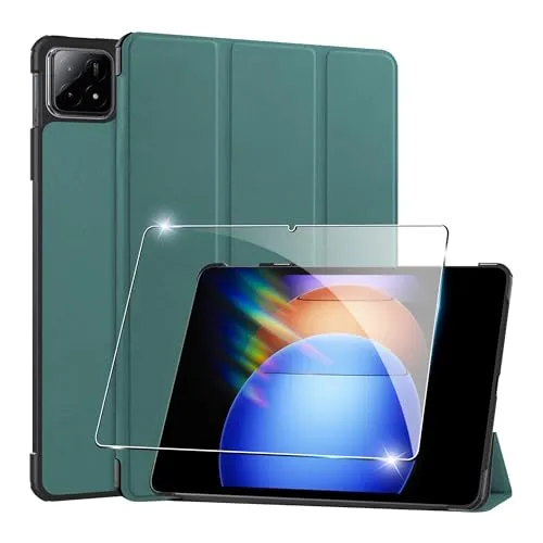 Rojeuinn Hülle für Xiaomi Pad 6S Pro 2024 12.4 inches Tablette Case Cover+1 Stücks Schutzglas Schutzfolie-Green