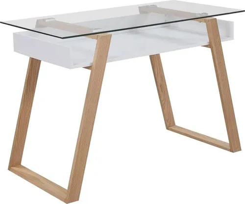 SalesFever Schreibtisch 110 x 55 cm – Moderner Kinderschreibtisch mit Glasplatte - Kinderschreibtisch aus furniertem Eichenholz, ideal für kreative Lernumgebungen, mit stilvoller Glasplatte und optimalen Maßen für Kinder.