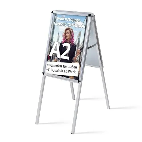 Kundenstopper A2 wetterfest - beidseitiger Plakatständer mit Schutzfolien - Präsentationsständer für Firmen & Büros, ideal für Außenbereiche, wetterfest und mit Schutzfolien für langlebige Werbung.
