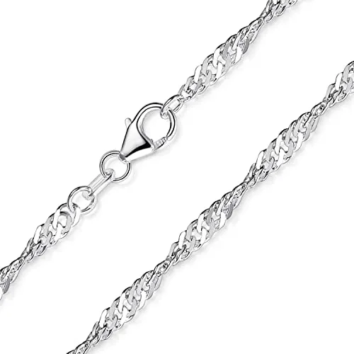 Materia Feine Singapurkette 925 Silber für Damen - 40cm flach diamantiert - Elegante 40cm Halskette im Singapur-Design aus 925 Sterling Silber, ideal für jeden Anlass. Mit Anlaufschutz und Karabinerverschluss - ein zeitloses Schmuckstück für Frauen.