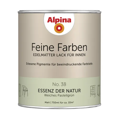 Alpina Feine Farben Lack No. 38 - Pastellgrün edelmatt 750 ml - Dispersionsfarben, umweltfreundliche und geruchsarme Lackierung für ein natürliches Wohnambiente.