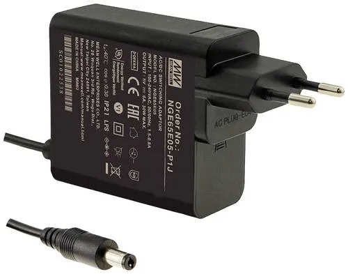 MW NGE65E12-P1J Steckernetzteil 58,5 W 12 V - Netzteile & Ladegeräte, zuverlässiges medizinisches Steckernetzteil mit 92% Effizienz und extrem niedrigem Standby-Verbrauch unter 0,075 W.