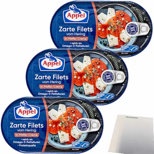 Appel Heringsfilets Zarte Filets vom Hering in Pfeffer-Creme 3x200g Dose