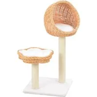 vidaXL Katzen-Kratzbaum aus natürlichem Weidenholz - Braun - Kratzbaum mit 2 gemütlichen Weidenkörben und abnehmbaren Kissen, ideal für Katzen zum Krallenschärfen und Entspannen. Perfekt für drinnen und montagefreundlich.