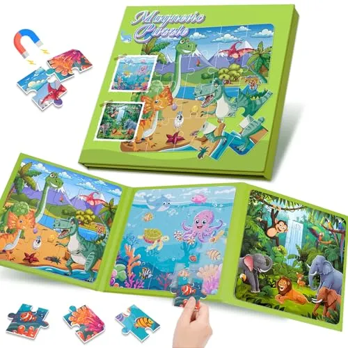 Spielzeug ab 3-4-5-6-7 Jahre Jungen Mädchen, Reisespiele Kinder ab 4 5 6 Dinosaurier Geschenk Junge 4-8 Jahre Geschenkideen Magnet Spiel Puzzle 3-6 Jahre Lernspiele Beschäftigung im Flugzeug Kleinkind