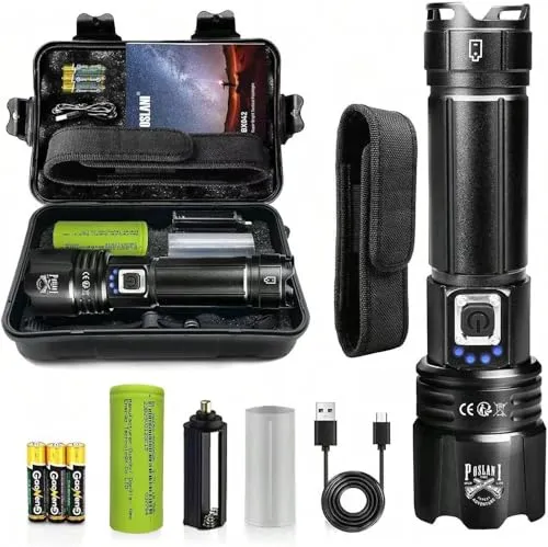 XHP70.2 Taschenlampe - 600000 Lumen, wasserdicht und wiederaufladbar - Taschenlampen mit 600000 Lumen, ideal für Outdoor-Aktivitäten. Mit 5 Leuchtmodi und einstellbarem Fokus, ausgestattet mit einem langlebigen 5000 mAh Akku.