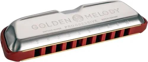 HOHNER Mundharmonika Golden Melody Progressive D - Mundharmonika mit ergonomischen Edelstahldeckeln für besten Spielkomfort, perfektionierte Luftdichtigkeit und Lautstärke – ideal für Einzelton-Melodien. Made in Germany.