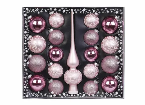 Weihnachtskugeln Mix Ornamente Glas mit Spitze, 19er Set in pink von MAGIC by Inge