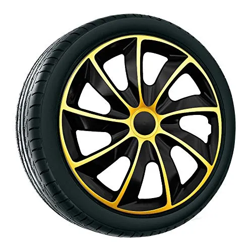 NRM Radzierblende Quad schwarz/Gold 14 Zoll 4er Set - Radkappen aus hochwertigem, vernickeltem Stahldraht, rostfrei und langlebig – ideal für eine stilvolle Fahrzeugoptik.