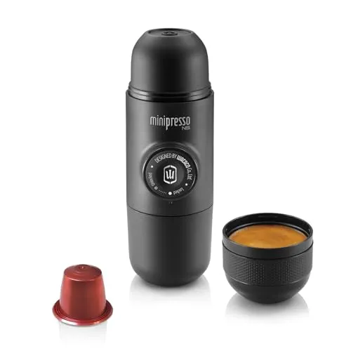 WACACO Minipresso NS Tragbare Espressomaschine, Kompatibel mit *Nespresso®*Kapseln (Original kapseln von NS & kompatible Produkte), Reisekaffeemaschine, Manuell Betätigt, perfekt für Wandern, Schwarz