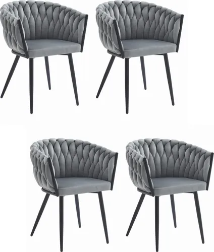 ARONA hellgrau Samt gepolstert Stuhl mit Armlehnen Metall Beine, für Wohnzimmer, Esszimmer, kompakt, 4 Stück