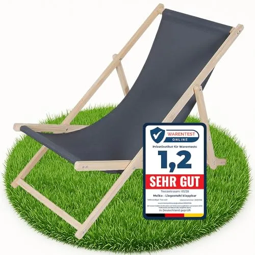Melko Gartenstuhl Strandliege - Klappbare Freizeitliege aus Holz - Stühle: Klappbare Gartenliege aus Kiefernholz, höhenverstellbar und kippsicher, ideal für entspannte Stunden im Freien.