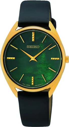 Seiko Damen Analog Quarz Uhr SWR080P1 - Armbanduhren für Damen mit elegantem Goldauflage-Gehäuse aus Edelstahl, das für einen edlen Glanz sorgt und stilvolle Akzente setzt.
