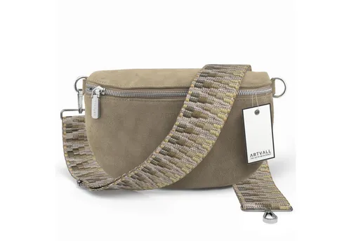 ARTVALL Umhängetasche Wildleder Handtasche Brusttasche Crossbody Beige (Tasche inkl. Taschenband), Wildleder Bauchtasche mit Reißverschluss breites Schulterband Klein