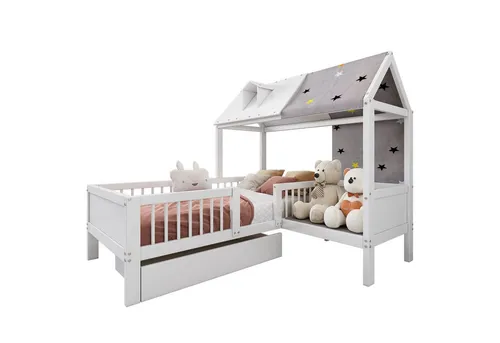 BTM Kleiderschrank mit Spiegel, 1 Tür, 2 Schubladen, 4 Einlegeböden, Weiß+Schwarz, 80x40x180 cm