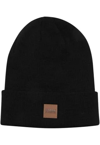 Urban Classics Unisex Strickmütze Leatherpatch Long Beanie Schwarz (Black 7), One Size (Herstellergröße: One Size)