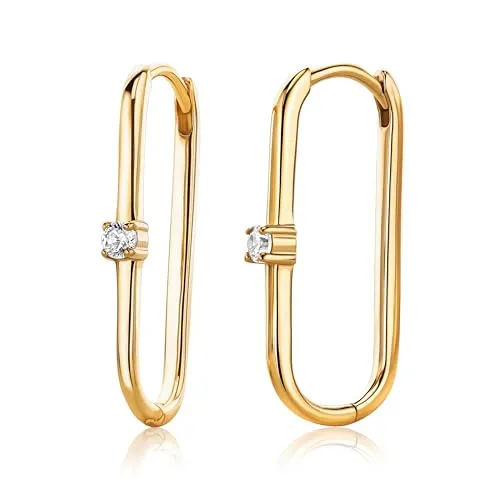 MIORE Damen Creolen| 925 Sterling Silber| quadratische Edelstein-Ohrringe mit brillanten Zirkonia Steinen 0.25 Ct| hautfreundliche vergoldete Silber Ohrringe 24,5x2,5 mm| Schmuck vom Juwelier