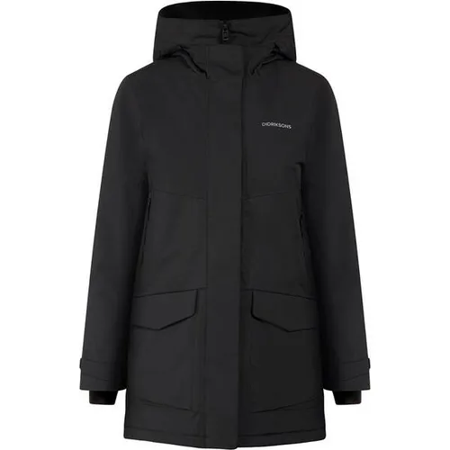 Didriksons Frida 7 Damen Parka - Größe 48, Farbe Schwarz - Funktionsjacken mit verstellbarem Saum und 2-Wege-Reißverschluss, ideal für wechselhaftes Wetter und Outdoor-Aktivitäten.