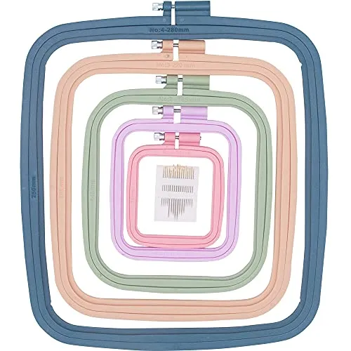 LAMXD 5 Stück Stickrahmen rechteckig quadratisch Stickrahmen Kreuzstich Hoop Nähwerkzeug für Kunsthandwerk handliches Nähen (Mehrfarbig), mit goldenen Ösen, Sticknadeln