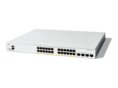 Cisco Switch Catalyst C1300-24FP-4X, 24-Port PoE+ - Managed Switch mit 24 PoE+ Ports und 375 W Gesamtleistung, ideal für die Stromversorgung von IP-Geräten. Inklusive 4x SFP+ für erweiterte Konnektivität.