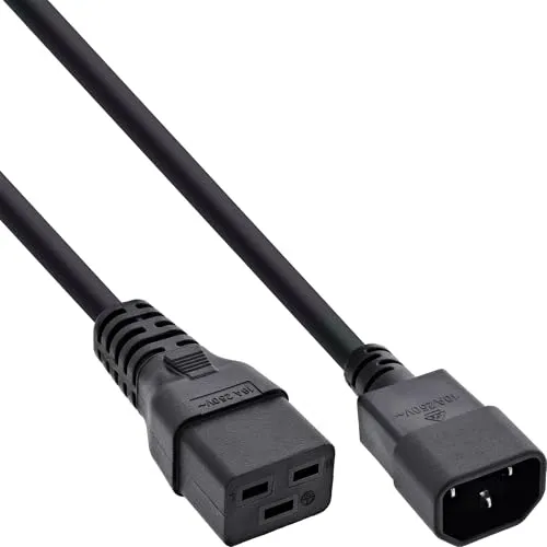 InLine 16659G Netz Adapterkabel, IEC-60320 C14 auf C19, 3x1,5mm², max. 10A, schwarz, 2m