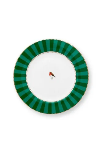 PiP Studio Brotteller Love Birds Brotteller Stripes grün 17cm, Plate Love Birds Stripes Emerald-Green 17cm