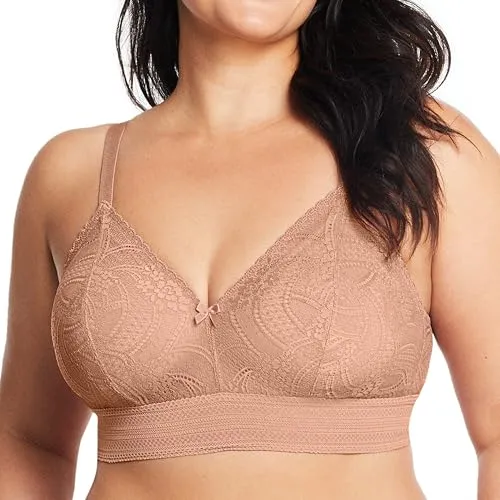 Glamorise Plusgröße Bramour Gramercy Spitzen-Bralette de Luxe ohne Bügel Nr. 7012, Cappuccino, 90D - Funktionsunterwäsche mit formenden, atmungsaktiven Spitzen-Cups und verstellbaren Stretch-Trägern für den ganzen Tag Komfort und Unterstützung.