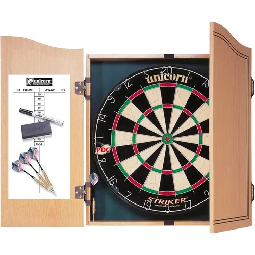 Unicorn Striker Home Dart Center - Darts Holzkasten Holzkabinett - Dartboard in hochwertigem Holzkabinett, ideal für Steeldart-Enthusiasten und perfekt für das Home Entertainment.