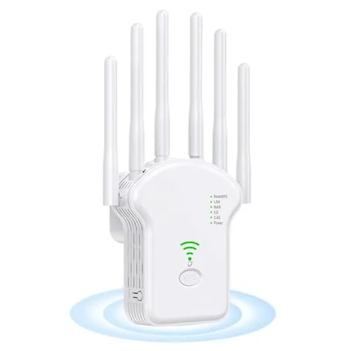 WLAN Repeater WLAN Verstärker 1200Mbit/s Dualband 2,4GHz+5GHz WiFi Booster mit Repeater/Router/Access Point Modus, 4 Antenne, WiFi Range Extender mit LAN/WAN PortA2. Für Zuhause Und Büro (Weiß)